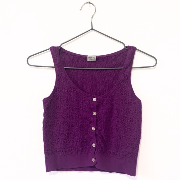 Wilfred Free | Aritzia Purple Knit Cropped Scoop-Neck Tank Top Size Small - Picture 1 of 5
